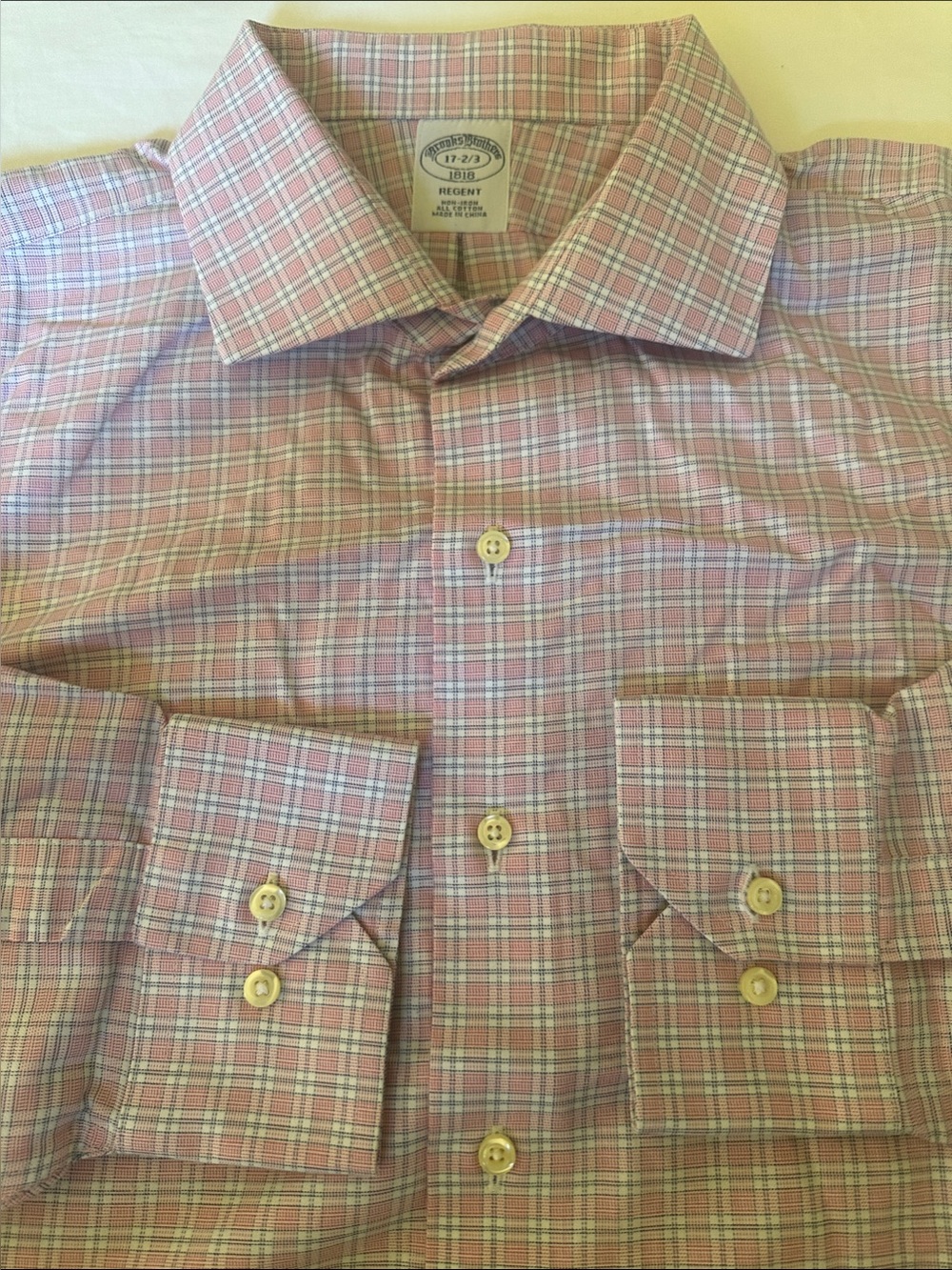 Brooks Brothers Regent Multicolor Pink Plaid Check Men’s Dress Shirt Size 17-2/3